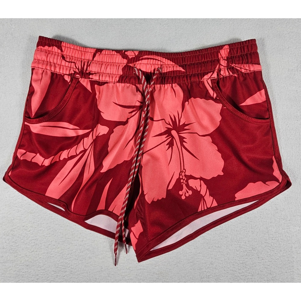 Favant Hawaii Womens Red Pink Hibiscus Floral Board Shorts Medium